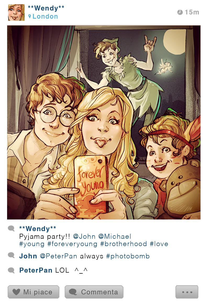 Wendy, Michel, Jean et Peter Pan - Peter Pan - Disney Selfie - Simona Bonafini