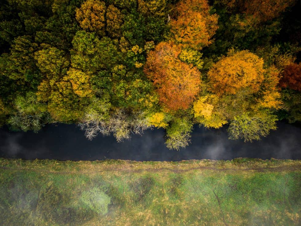 Autumn colors over the river Susaa in Denmark